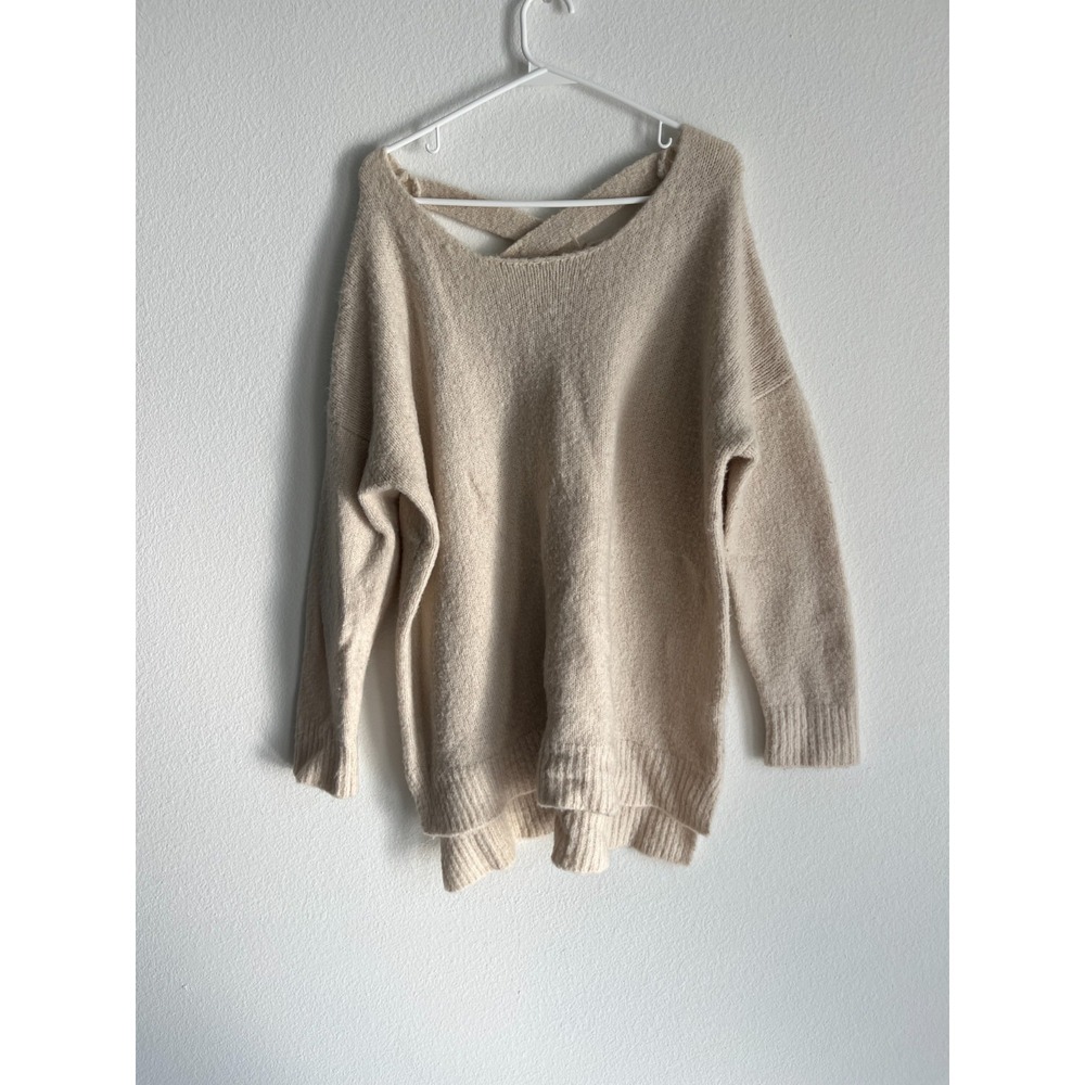Dreamers Oversized Sweater Womens Medium Beige Tight‎ Knit Criss Cross Back